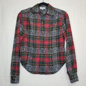 Vintage The Villager button down shirt red green christmas colors size 2P plaid